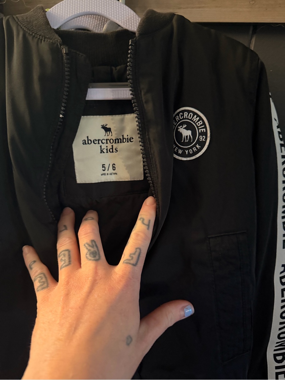 abercrombie kids Black Logo Bomber Jacket with Side Tape